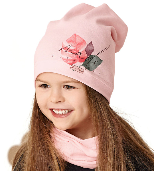 Czapka i komin dla dziewczynki, komplet wiosenny-jesienny, różowy, MWLove, 48-50 cm