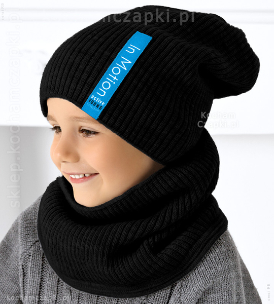Czapka i komin, sportowy komplet Dinesh, dwustronny czarny ozm. 54-60cm