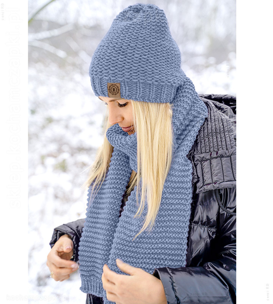 Czapka i szalik damskie, zimowy komplet, z polarem, Gisele, niebieski (5), 54-56 cm