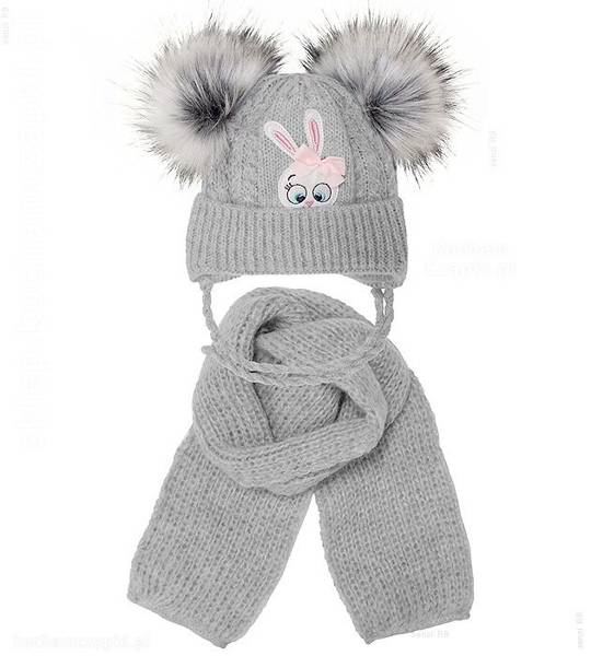 Czapka i szalik dla dziewczynki, na zimę, komplet Abileta, rozm. 45-48 cm