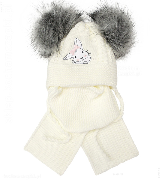 Czapka i szalik na zimę dla dziewczynki z króliczkiem Nagina, rozm. 40-43 cm