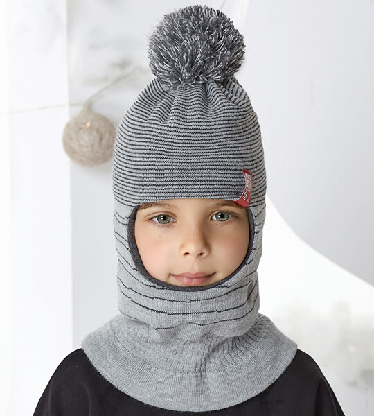 Czapka, kominiarka dla chłopca, zimowa, Bancali, szara, 48-52 cm