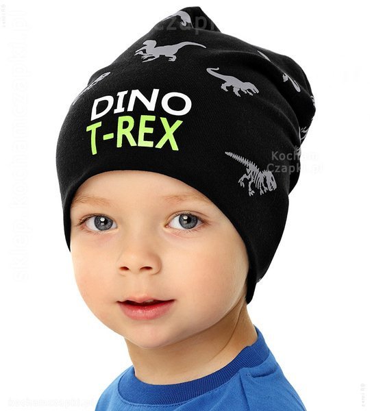 Czapka krasnal na wiosnę chłopak, dinozaur, Dino Trex, rozm. 50-54 cm