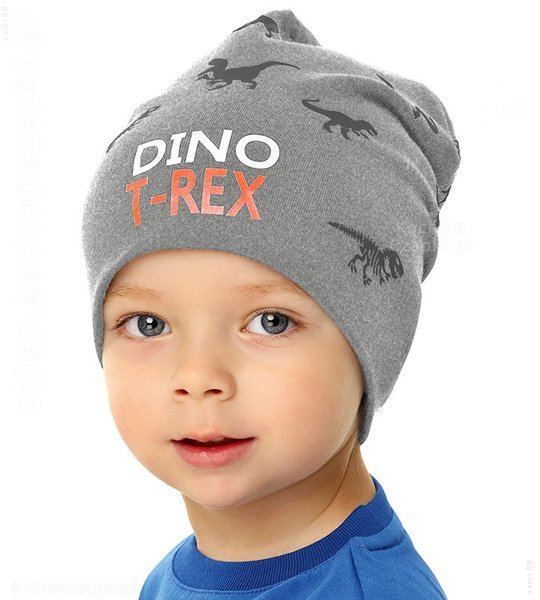 Czapka krasnal na wiosnę dla chłopca, dinozaur, Dino Trex, rozm. 46-50 cm