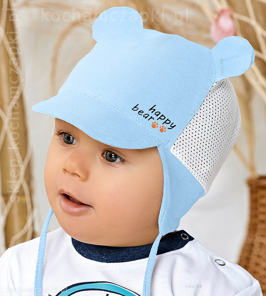 Czapka na lato dla chłopca, Happy Bear z siateczką, rozm. 39-42 cm