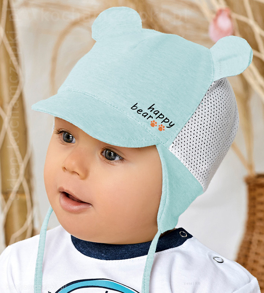 Czapka na lato dla chłopca, Happy Bear z siateczką, rozm. 39-42 cm