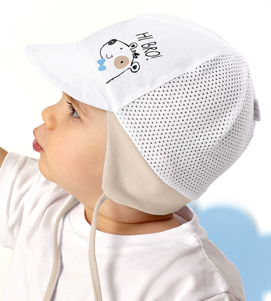 Czapka na lato dla chłopca, niemowlęca, biała + beż,  Hi Bro, 38-40 cm