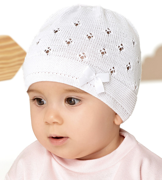 Czapka niemowlęca dla dziewczynki, biała, Malena,  36-40 cm