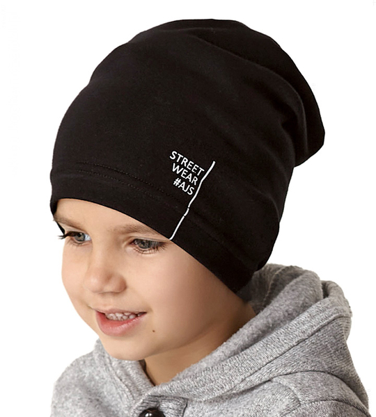 Czapka wiosenna/jesienna dla chłopca, czarna, Street Wear, 48-50cm