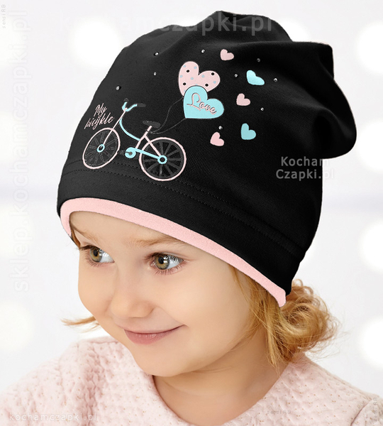 Czapka wiosenna/jesienna dla dziewczynki z rowerkiem My Bicycle  rozm. 50-53 cm