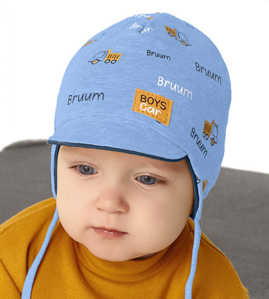 Czapka z daszkiem wiosenna/jesienna dla chłopca, niemowlęca, niebieska, Boys Car rozm. 43-46 cm