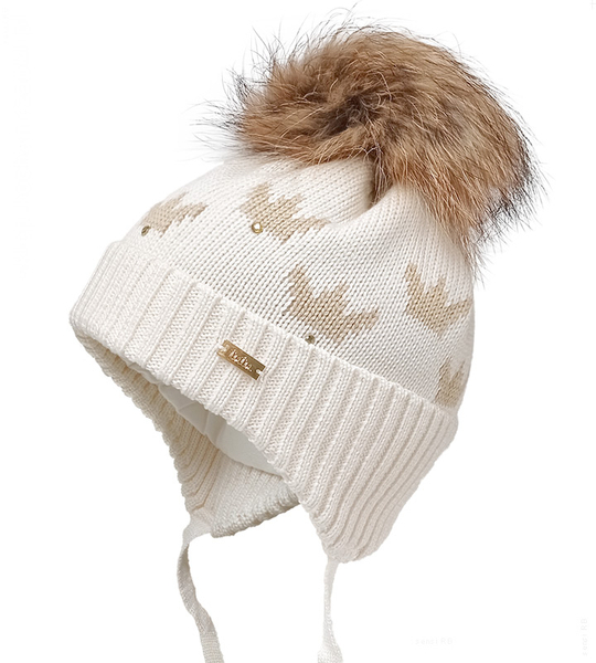 Czapka zimowa dla dziewczynki, merino, ekri, Elsie, 44-48 cm