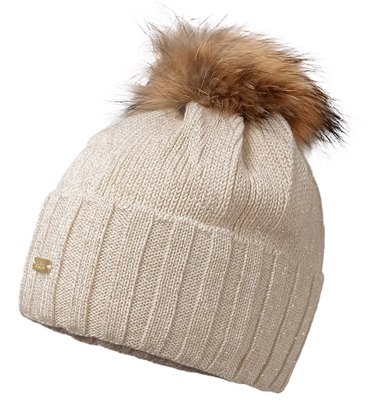 Czapka zimowa, ekskluzywna, merino, beżowa, Magna, 54-58 cm