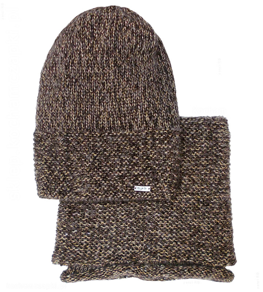 Czapki i komin damski, zimowy komplet, Mariabel, rozm. 55-58 cm