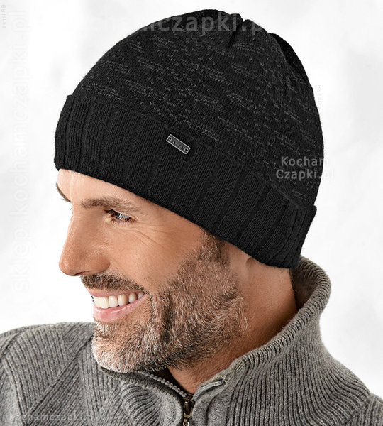Czarna czapka męska z podszewką z polaru Rikard rozm. 55-57 cm