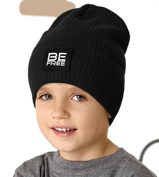 Czarna czapka wiosenna/jesienna dla chłopca, prążek, Befren r. 54-56 cm