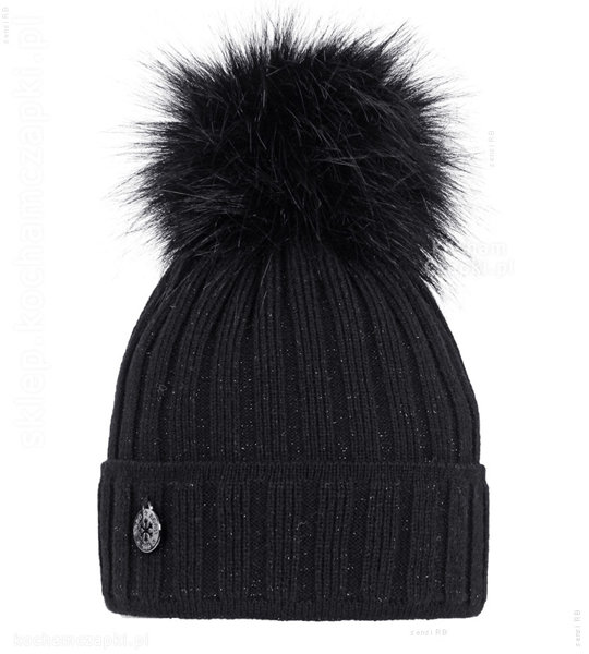 Czarna elegancka zimowa czapka damska Lamina polar podszewka rozm. 55-57 cm
