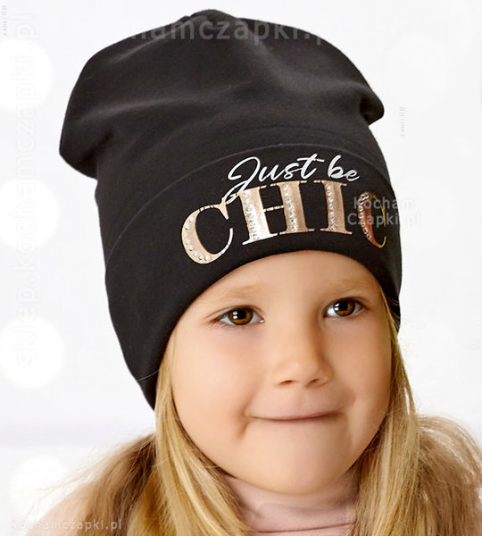 Czarna wiosenna czapka dla dziewczynek Chic rozm. 48-50 cm