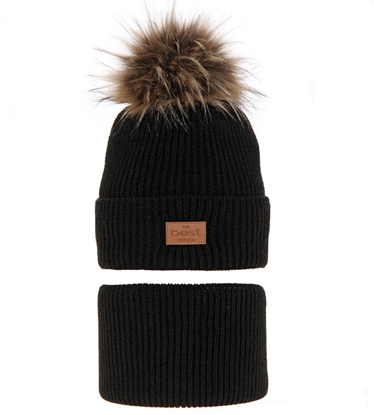 Czarny komplet dla chłopca: czapka i komin zimowy, Apold  rozm. 52-55 cm
