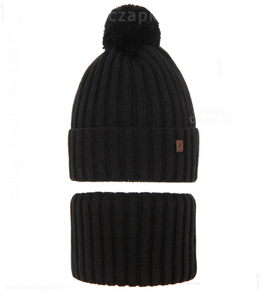 Czarny komplet zimowy: czapka i komin dla chłopca, Liwman rozm. 52-55 cm