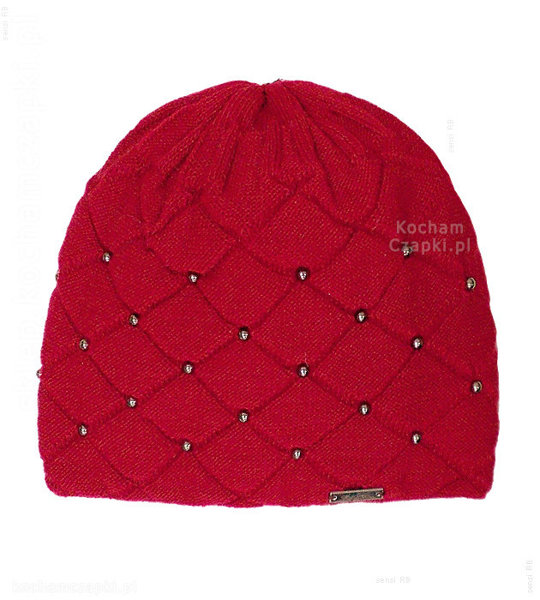 Czerwona czapka, elegancka z perełkami Bava, rozm. 54-56 cm
