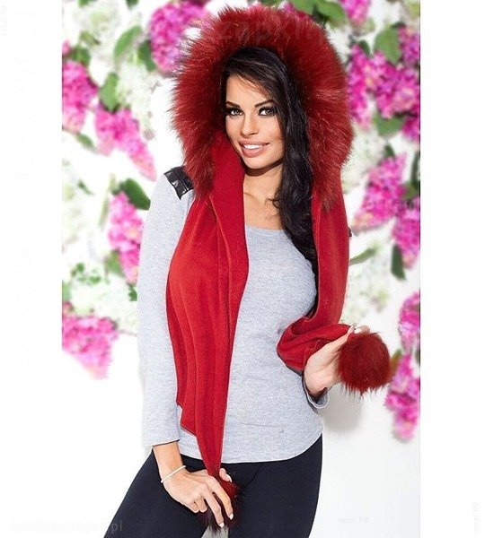 Damski szalokaptur z futerkiem, alternatywa czapki, czerwony, Megan 55-60 cm