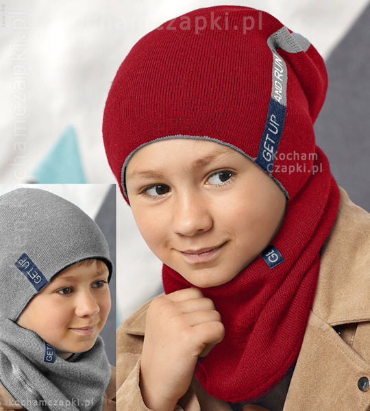 Dwustronny komplet sportowa czapka i komin dla chłopca  Acken rozm. 53-56 cm 