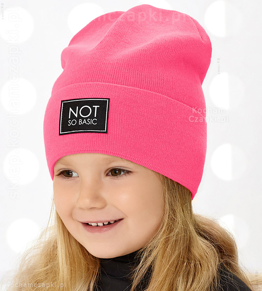 Dzianinowa czapka beanie Not Basic, neonowy róż rozm. 52-56 cm