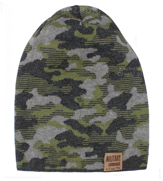 Dzianinowa czapka militarna chłopięcia/ młodziezowa  Erandi rozm.  54-56 cm