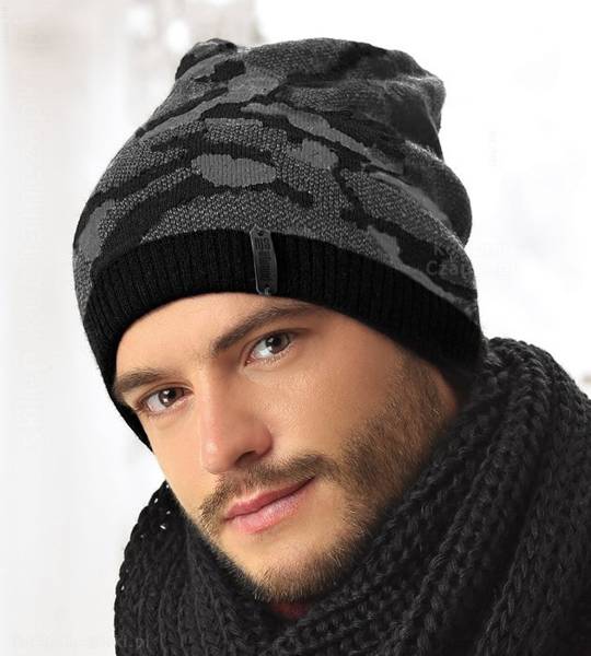 Gruba czapka zimowa męska, wzór moro, Brandon  rozm. 56-58 cm