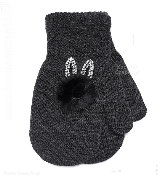 Jednopalczaste rękawiczki z elegancką aplikacją z króliczkiem R184 rozm.15cm