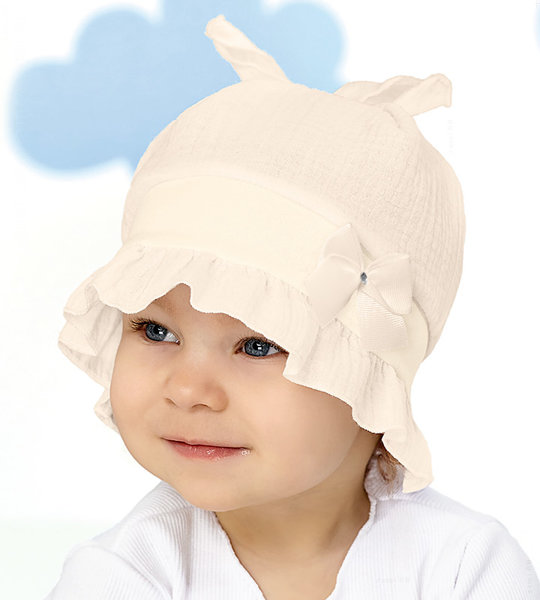Kapelusz/czapka dla dziewczynki, muślin na lato, Delia, kremowy, 50-52 cm