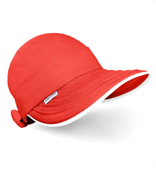 Kapelusz damski na lato, czapka z daszkiem, czerwony, LEN, 55-58cm