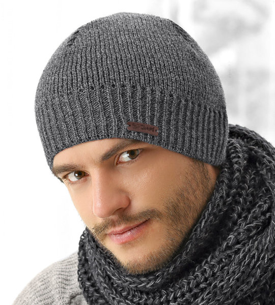 Klasyczna czapka męska na jesień/zimę, Ruben, szary melanż, 56-60 cm