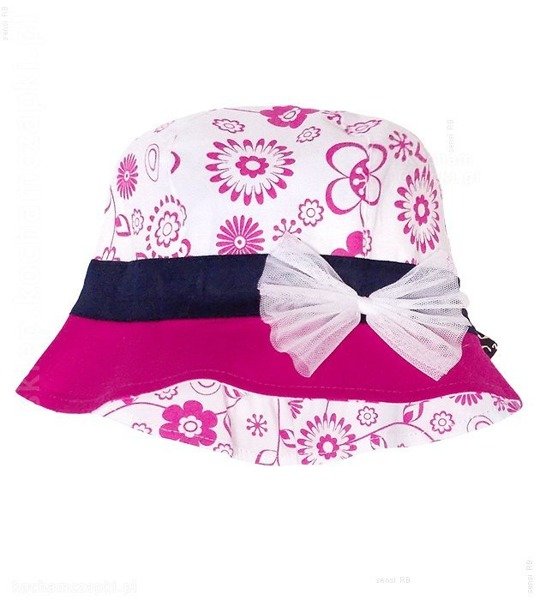 Kolorowy kapelusz dla dziewczynki, Alesia, amarant/białay/granat, 47-49 cm