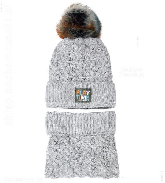 Komin i Czapka z futerkowym pomponem dla chłopca Eliot  rozm. 49-52 cm
