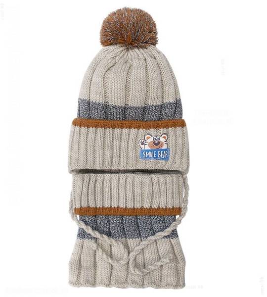 Komplet chłopięcy wiązana czapka zimowa i komin Smile Bear  rozm. 45-48 cm