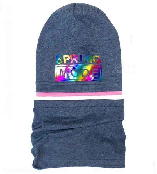 Komplet czapka i komin dla dziewczynki, Spring Mode, kolorowy hologram  rozm. 48-50 cm