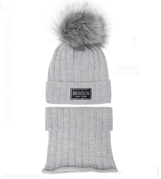 Komplet czapka z kominem zimowym, damski Bisous Vous , rozm. 54-56 cm
