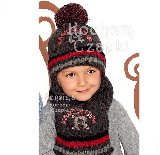 Komplet dla chłopca, czapka zimowa i szalik, "R", rozm. 48-50 cm