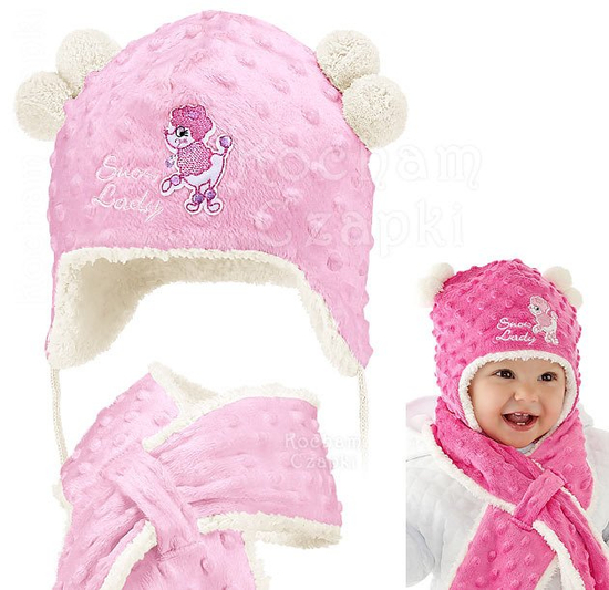 Komplet dla dziewczynki, czapka zimowa i szalik futerkowy, Snow Lady, rozm. 43-44 cm