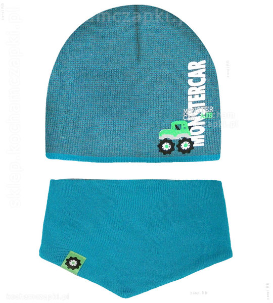 Komplet niemowlęcy, czapeczka i /chustka dla chłopca, Monster Car, rozm. 49-52 cm