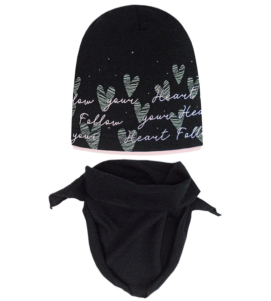 Komplet wiosenny-jesienny, czapka i chustka dla dziewczynki, czarny, Follow You, 47-50 cm