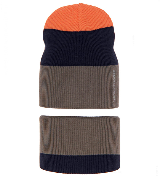 Komplet wiosenny/jesienny dla chłopca, beż + orange, czapka i komin, Nobo, 50-54 cm