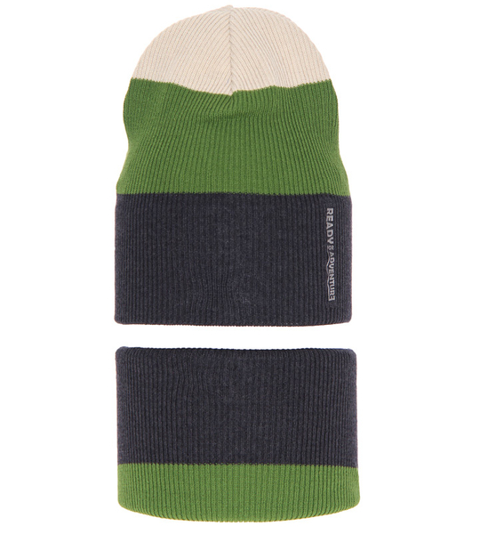 Komplet wiosenny/jesienny dla chłopca, grafit + zielony, czapka i komin, Nobo, 46-50 cm