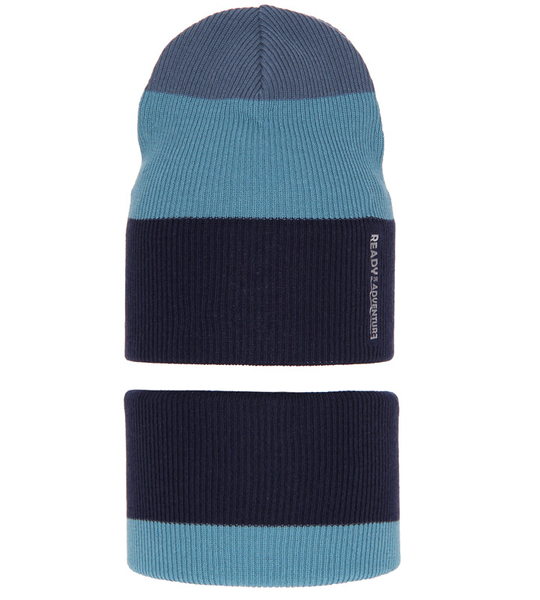 Komplet wiosenny/jesienny dla chłopca, granat + niebieski, czapka i komin, Nobo, 46-50 cm