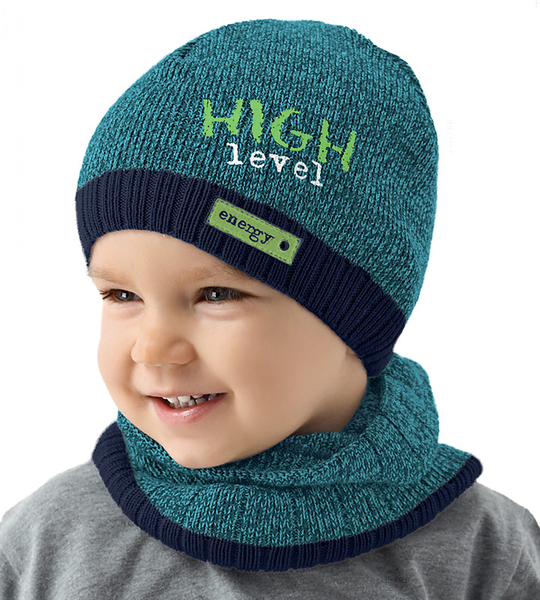 Komplet wiosenny/jesienny dla chłopca, komplet czapka i komin, turkusowy, High Level, 50-54 cm