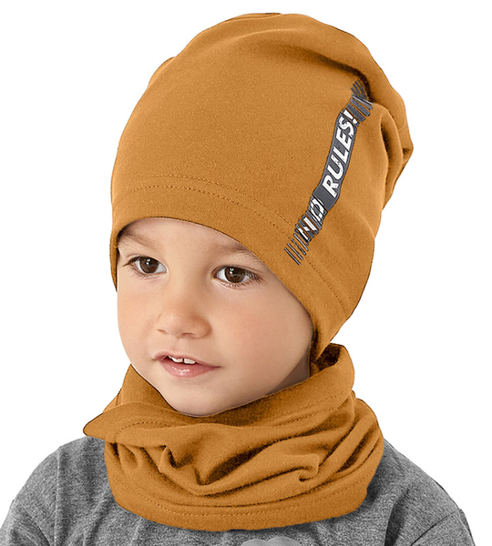 Komplet wiosenny/jesienny, dla chłopca, musztardowy, czapka i komin, Gerhar, 50-52 cm