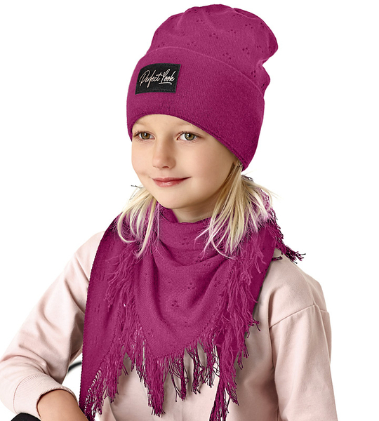 Komplet wiosenny/jesienny dla dziewczynki, różowy,  czapka i chusta, Estrid, 50-54 cm