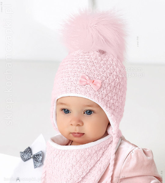 Komplet zimowa czapeczka i chusteczka, niemowlęca Malusia rozm. 36-39cm